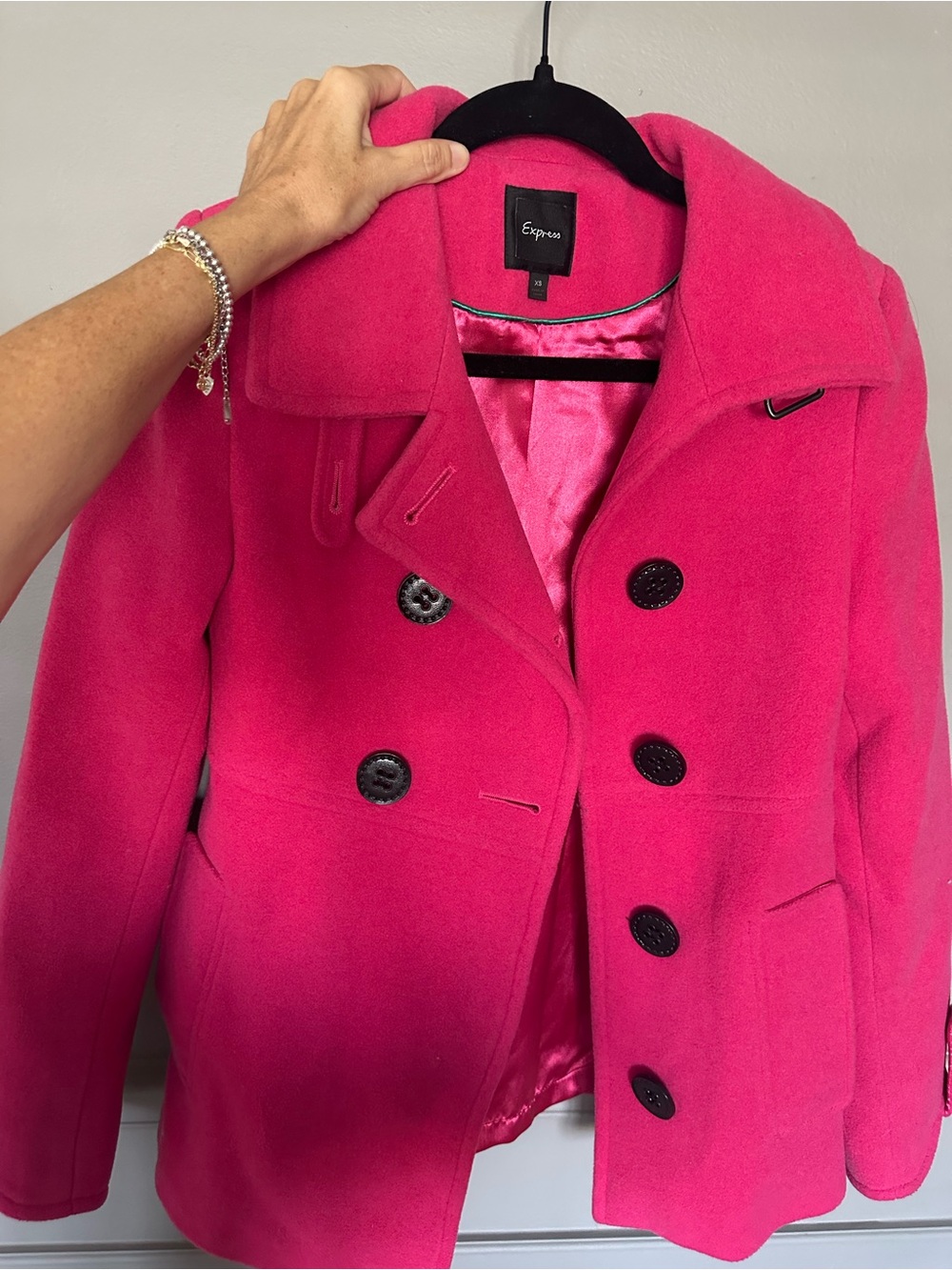 Express Womens Bright Pink Double-Breasted Peacoat
